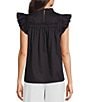 Color:Black - Image 2 - Eloise Woven Round Ruffle Neck Pleated Ruffle Cap Sleeve Top