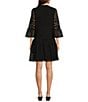 Color:Black - Image 2 - Ingrid Eyelet Crew Neck Split V 3/4 Bell Sleeve Tiered Dress