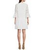 Color:White - Image 2 - Ingrid Eyelet Crew Neck Split V 3/4 Bell Sleeve Tiered Dress