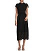 Color:Black - Image 1 - Jessica Eyelet Ruffled Round Neck Cap Puff Sleeve Smocked Midi A-Line Dress
