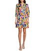 Color:Multi - Image 1 - Karlie Monet Floral Print Ruffle Trim Split V-Neck 3/4 Cuffed Sleeve Tiered A-Line Dress