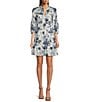 Color:Multi - Image 1 - Karlie Toile Print Ruffle Collar V-Neck 3/4 Ruched Sleeve A-Line Dress