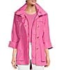 Color:Cheeky Pink - Image 1 - Newport Stand Collar Long Roll Sleeve Zipper Detail Rain Slicker Jacket