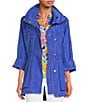 Color:Bermuda Blue - Image 1 - Newport Stand Collar Long Roll Sleeve Zipper Detail Rain Slicker Jacket