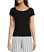 Color:Black - Image 1 - Perry Organic Cotton Stretch Knit Boat Neck Cap Sleeve Tee
