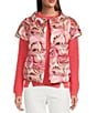 tyler boe Shelly Tucci Print Stand Collar Cap Sleeve Quilted Vest, Color:Multi - Image 1