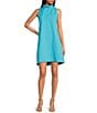 Color:Seaside - Image 1 - Stella Linen Blend Mock Ruffle Neck Tie Back High-Low A-Line Dress