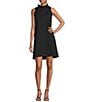 Color:Black - Image 1 - Stella Linen Blend Mock Ruffle Neck Tie Back High-Low A-Line Dress