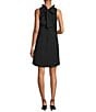 Color:Black - Image 2 - Stella Linen Blend Mock Ruffle Neck Tie Back High-Low A-Line Dress