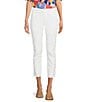 Color:White - Image 1 - Stretch Denim Straight Leg High Waist Frayed Hem Jeans