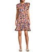 Color:Multi - Image 1 - Ursula Bouquet Print Round Ruffle Neck Cap Sleeve Tiered Skirt A-Line Dress