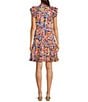 Color:Multi - Image 2 - Ursula Bouquet Print Round Ruffle Neck Cap Sleeve Tiered Skirt A-Line Dress