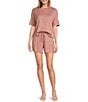 UGG Emaryld Peached Knit Short Sleeve Tee & Cargo Short Lounge Set, Color:Pink Dawn - Image 1