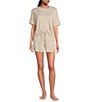 UGG Emaryld Peached Knit Short Sleeve Tee & Cargo Short Lounge Set, Color:Oatmeal Heather - Image 1