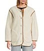 UGG Emmersyn UGGBraid Long Sleeve V-Neck Plush Fleece Snap-Front Jacket, Color:Cream - Image 2