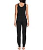 Color:Black - Image 2 - UGG® Esmerelda Super Soft Micro Terry Knit Drawstring Waist Scoop Neck Sleeveless Jumpsuit