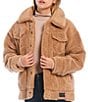 Color:Camel - Image 1 - UGG® Frankie Oversized Sherpa Trucker Point Collar Long Sleeve Cozy Jacket
