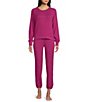 Color:Solferino Pink Heather - Image 1 - UGG® Gable Solid Brushed Knit Crew Neck Sweatshirt & Jogger Lounge Set