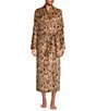 Color:Live Oak Leopard - Image 1 - UGG® Leopard Print Long Sleeve Double Fleece Long Wrap Marlow Cozy Robe
