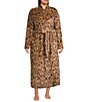 Color:Live Oak Leopard - Image 1 - UGG® Plus Size Leopard Print Marlow Long Sleeve Double Fleece Long Cozy Wrap Robe