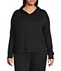 Color:Black - Image 1 - UGG® Plus Size Elettra Solid Brushed Knit Long Sleeve Coordinating Lounge Hoodie