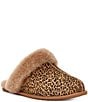 Color:Chestnut - Image 1 - Scuffette II Speckles Leopard Print Calf Hair Fur Collar Mule Slippers