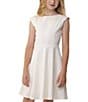 Color:Ivory - Image 1 - Big Girls 7-22 Cap Sleeve Textured Trapeze Dress