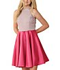 Color:Fuchsia - Image 1 - Big Girls 7-16 Glitter Halter-Neck Dress