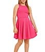 Color:Hot Pink - Image 1 - Little/Big Girls 4-22 Racer-Back Textured Fit-And-Flare Dress