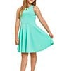 Un Deux Trois Little/Big Girls Racer-Back Textured Fit-And-Flare Dress, Color:Mint - Image 1