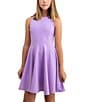 Color:Lilac - Image 1 - Little/Big Girls 4-22 Racer-Back Textured Fit-And-Flare Dress