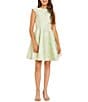 Color:Mint - Image 1 - Big Girls 7-22 Cap-Sleeve Satin Jacquard Fit-And-Flare Dress