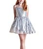 Color:Silver - Image 1 - Big Girls 7-22 Peek-A-Boo Sequin Fit-And-Flare Dress