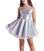 Color:Silver - Image 1 - Big Girls 7-22 Sequin/Mesh Fit-And-Flare Dress