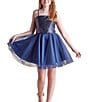 Color:Navy - Image 1 - Big Girls 7-22 Sequin/Mesh Fit-And-Flare Dress
