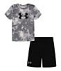 Color:Mod Gray - Image 1 - Little Boys 2T-7 Short Sleeve Printed Tee & Shorts Set