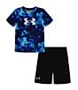 Color:Midnight Navy - Image 1 - Little Boys 2T-7 Short Sleeve Printed Tee & Shorts Set