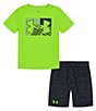 Color:Lime Surge - Image 1 - Baby Boys 12-24 Months Short Sleeve Deconstructed Logo Tee & Shorts Set