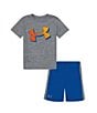 Color:Steel/Halo Gray Twist/Photon Blue/Nova Orange - Image 1 - Baby Boys 12-24 Months Short Sleeve Big Logo Twist Tech T-Shirt & Side-Panel Speed Tech Shorts Set