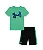 Color:Vapor Green/Matrix Green Twist/Black/Photon Blue - Image 1 - Baby Boys 12-24 Months Short Sleeve Big Logo Twist Tech T-Shirt & Side-Panel Speed Tech Shorts Set