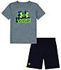 Color:Harbor Blue/Gravel Twist/Midnight Navy - Image 1 - Baby Boys 12-24 Months Short Sleeve Block Logo T-Shirt & Trim-Detail Shorts Set
