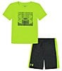 Color:Hi-Vis Yellow/Black/Castlerock Twist - Image 1 - Baby Boys 12-24 Months Short Sleeve Tri-Logo T-Shirt & Side-Panel Shorts Set