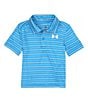 Color:Viral Blue - Image 1 - Baby Boys 12-24 Months Short Sleeve UA Match Play Stripe Polo T-Shirt