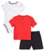Color:Black - Image 2 - Baby Boys Newborn-9 Months Short Sleeve Bodysuit, Short Sleeve Big Winner T-Shirt & Shorts 3-Piece Set