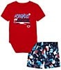 Color:Red - Image 1 - Baby Boys Newborn-12 Months Short Sleeve UA Rookie Deck Bodysuit and Printed Shorts Set