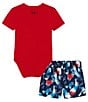 Color:Red - Image 2 - Baby Boys Newborn-12 Months Short Sleeve UA Rookie Deck Bodysuit and Printed Shorts Set
