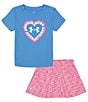Color:Viral Blue/Pink Twist/White/Rebel Pink - Image 1 - Baby Girls 12-24 Months Short Sleeve Heart Stroke T-Shirt & Color Twist Jersey Skort Set