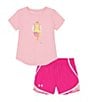 Color:Pink - Image 1 - Baby Girls 12-24 Months Short Sleeve Ice Cream T-Shirt & Shorts Set