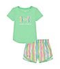 Color:Matrix Green - Image 1 - Baby Girls 12-24 Months Short Sleeve Jersey T-Shirt & Printed Shorts Set