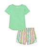 Color:Matrix Green - Image 2 - Baby Girls 12-24 Months Short Sleeve Jersey T-Shirt & Printed Shorts Set